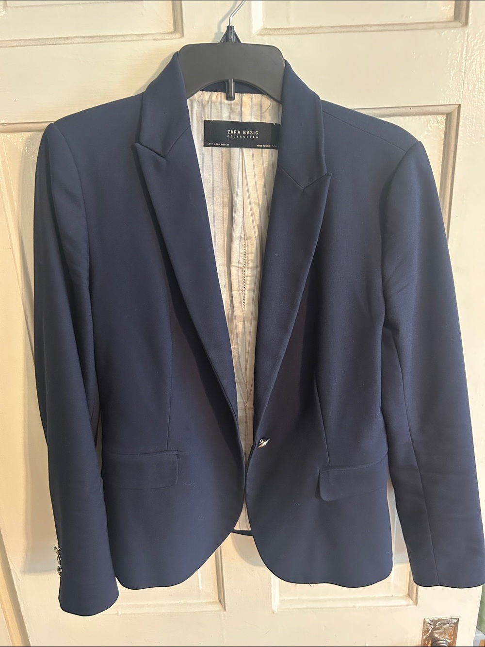 Zara Navy Single-Button Tailored Blazer